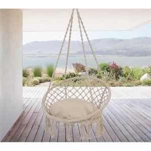 Tassel Cotton Hanging Rope Hammock Chair Swing Round Indoor Outdoor Home Garden